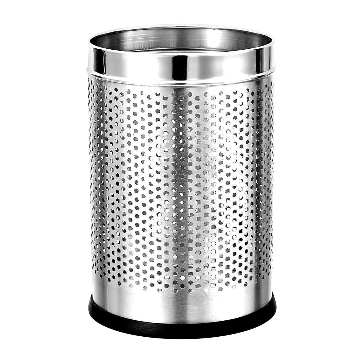 Stainless Steel 202 Perforated Design Open Top Dustbin - 25L | 10Inch (H) x 7 Inch (W)  Silver Trash Can with Anti-skid Base | For Bathroom, Bedroom, Kitchen & Toilet or Commercial Use Gardino