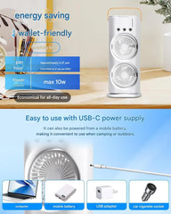 Double-Ended Spray cooler – USB Rechargeable, 3-Speed Oscillating Fan with Remote, LED Light & Ice Cooling 4000mAh Gardino