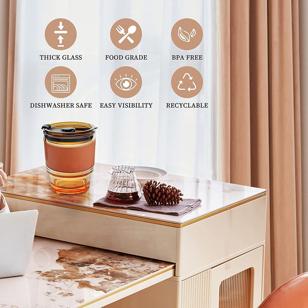 Glass Mug with Straw and Cover, 400 ml Capacity | Leakproof Glass Coffee Mug with Silicone Straw and Lid Tumbler Gardino