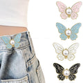 Butterfly Jean Button Waist Tightener Set – No-Sew Adjustable Waist Buckle Clips, Detachable Decorative Button Pins for Jeans & Skirts(Pack of 4)