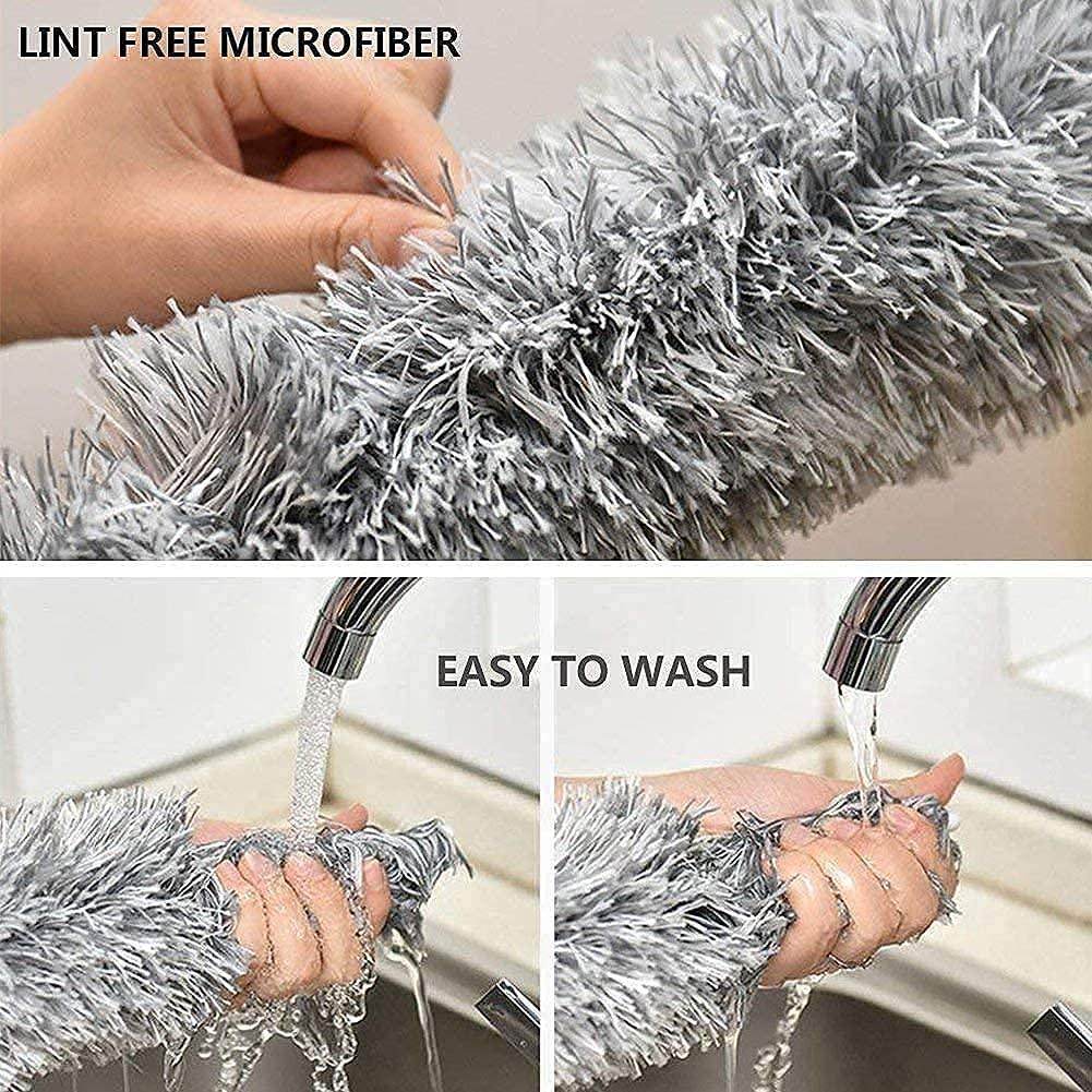 Microfiber Feather Duster Extendable Fan Cleaning Duster with 100 inches Expandable Pole Handle Washable Duster for High Ceiling Fans, Window Blinds, Furniture (Grey) - Gardino