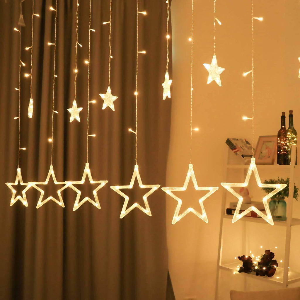 12 Star Curtain String Decorative Led Lights with 4 Meter (1 Curtain) 114 Led, (6+6 Star,Warm White,Corded electric,Plastic,Corner) - Gardino
