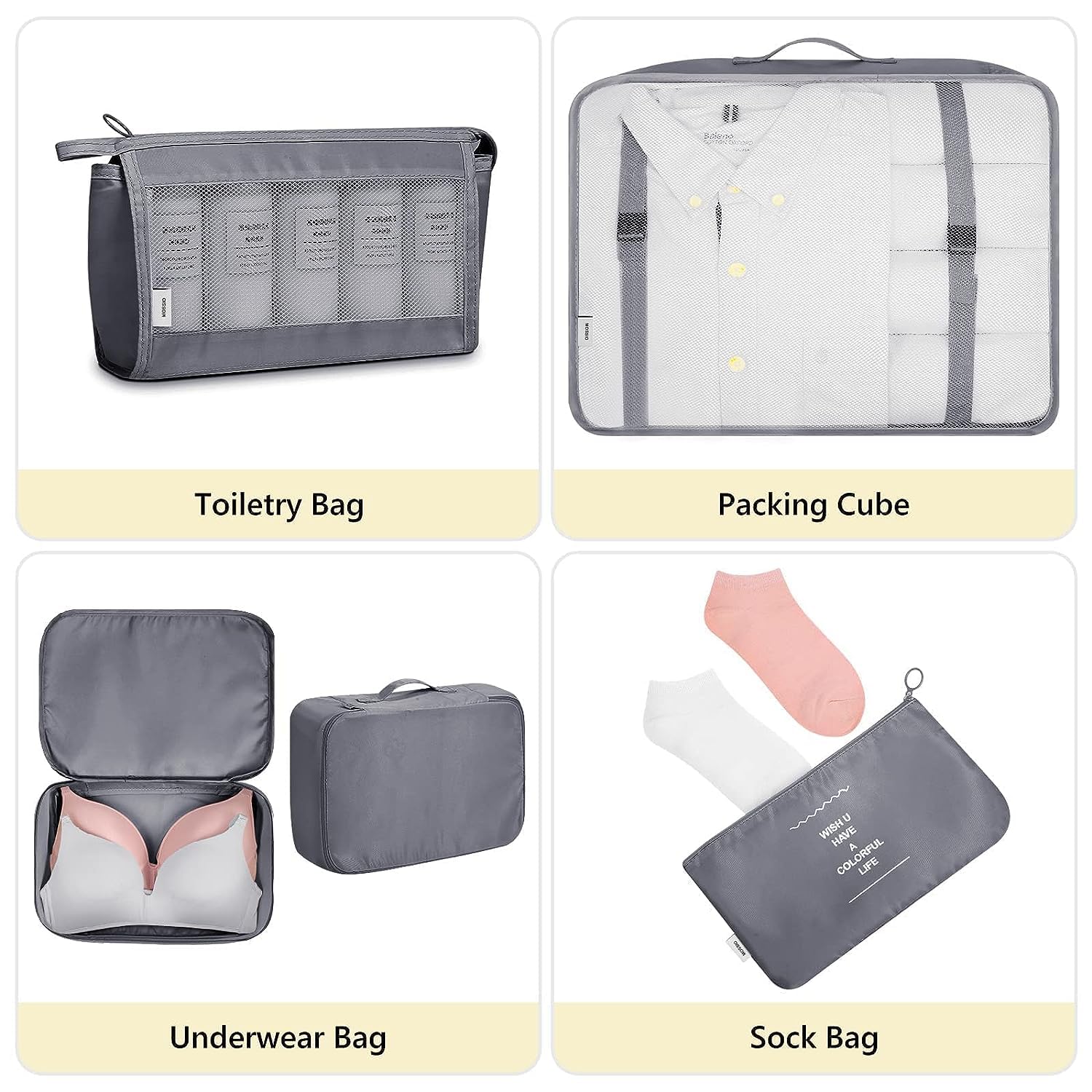 7 Pcs Travel Organizer Pouch Set | Packing Cubes for Clothes, Shoes, Toiletries, and Cosmetics | Space-Saving Travel Bags for Organized Packing Gardino