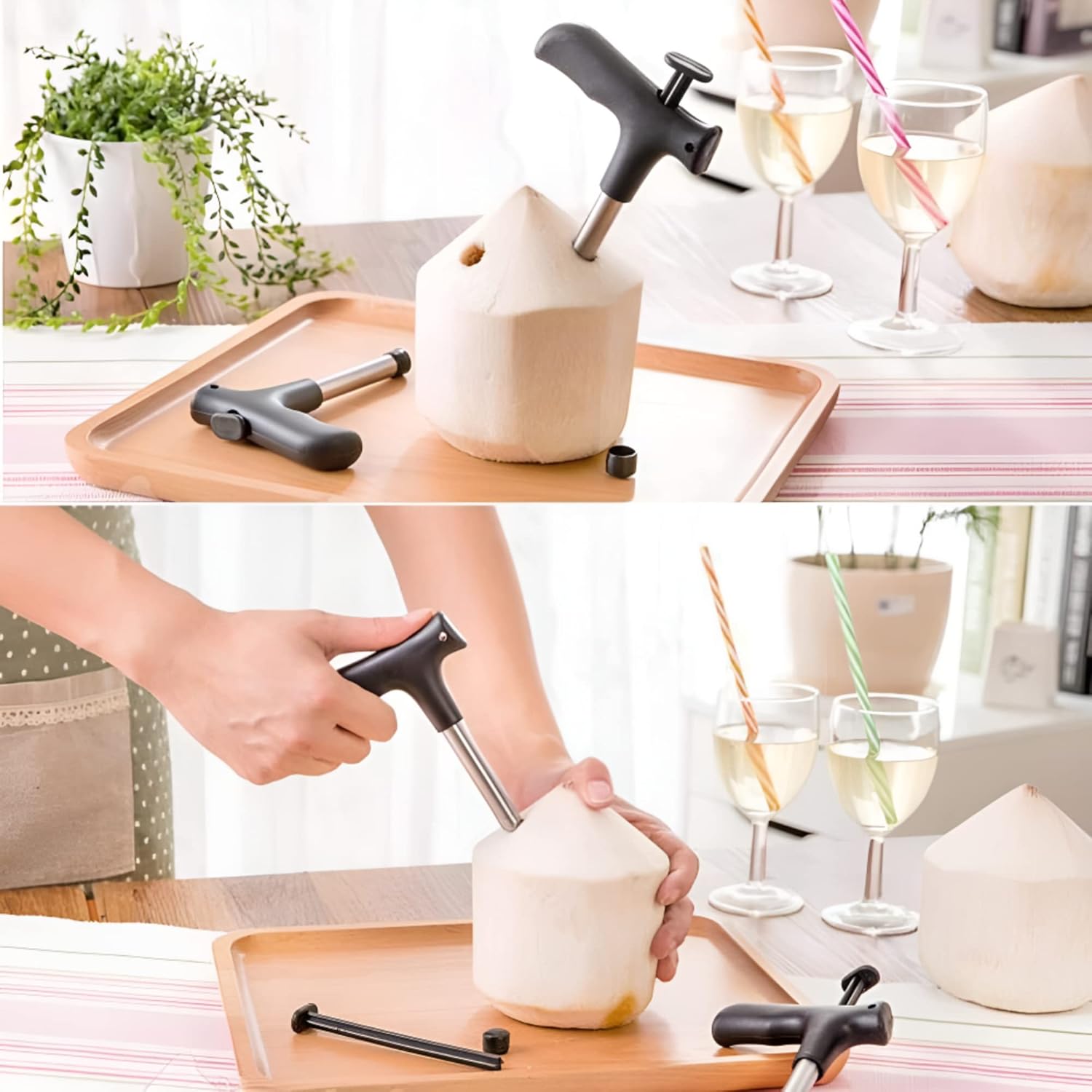 Coconut Opener - Stainless Steel Coconut Drill Cutter | Easy Coconut Cracking Tool for Fresh Coconut Water with Cleaning Stick (1PC) Gardino