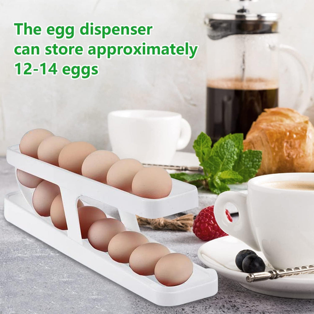 2-Tier Rolling Egg Dispenser | Space-Saving & Durable Polypropylene Egg Storage | Holds 12-14 Eggs with Gravity-Fed Design Gardino