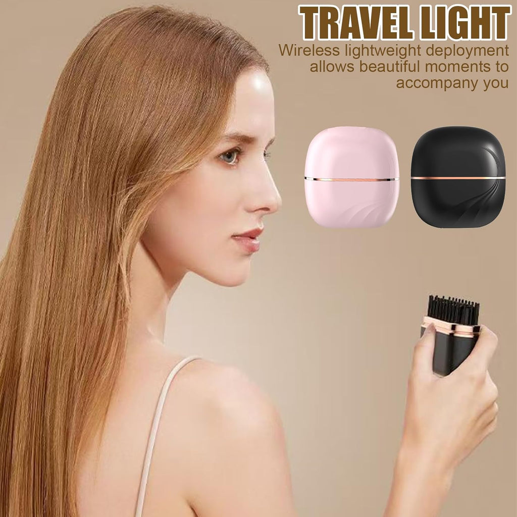 Mini Wireless Hair Straightener Brush | Rechargeable Portable Straightening Brush for Hair & Beard | 3 Heat Levels | 10-Second Fast Heating
