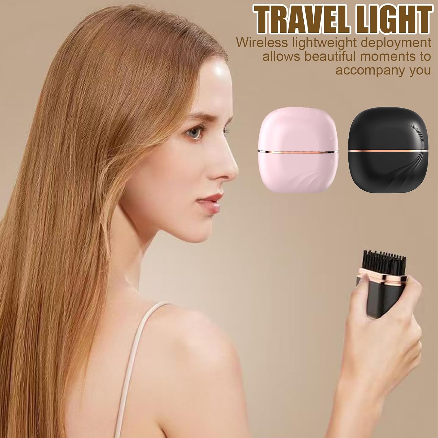 Mini Wireless Hair Straightener Brush | Rechargeable Portable Straightening Brush for Hair & Beard | 3 Heat Levels | 10-Second Fast Heating