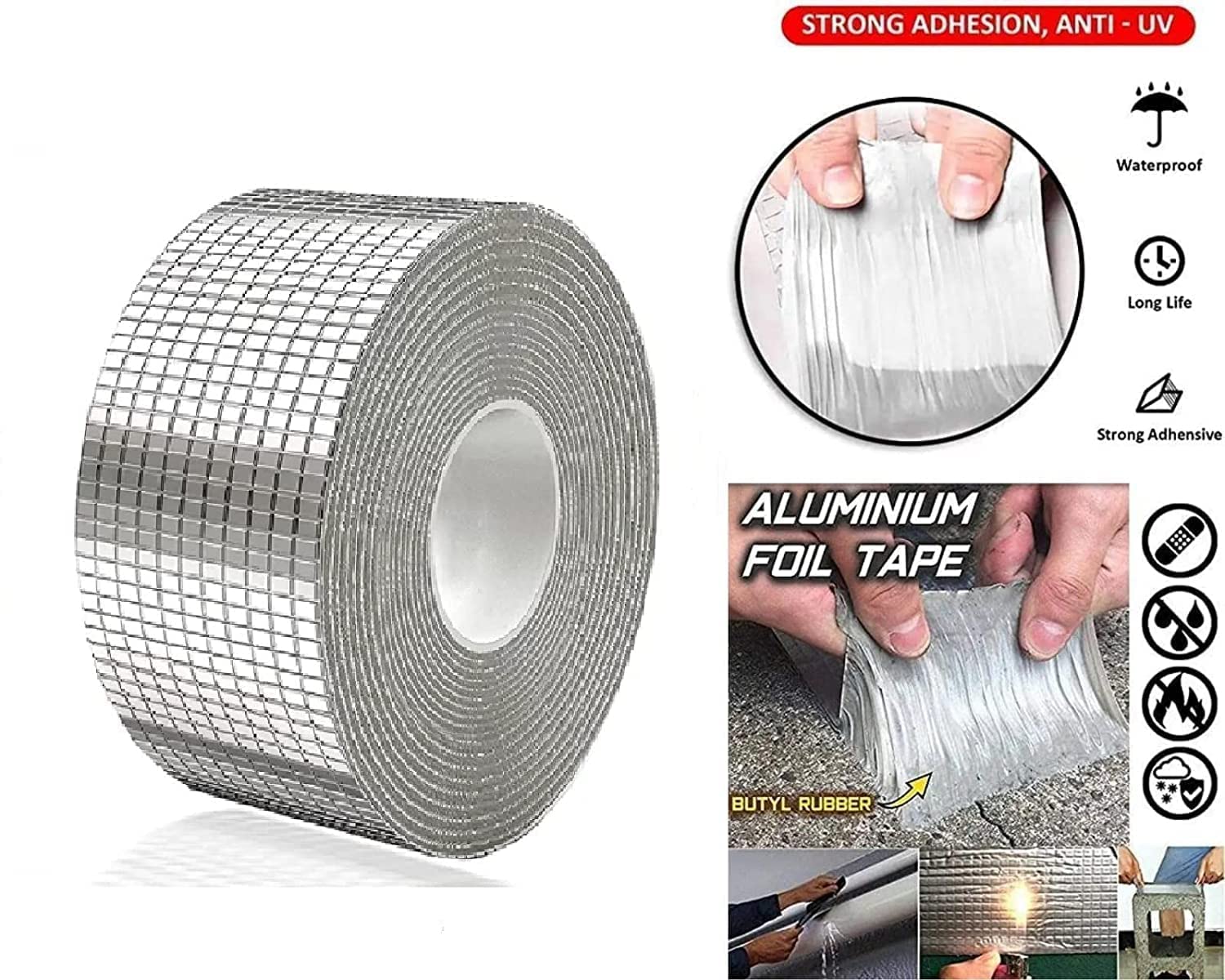 Leakage Repair Waterproof Tape for Pipe and Roof Leakages | Aluminium Foil Adhesive Sealing Duct Tape (5CM x 5M) Gardino