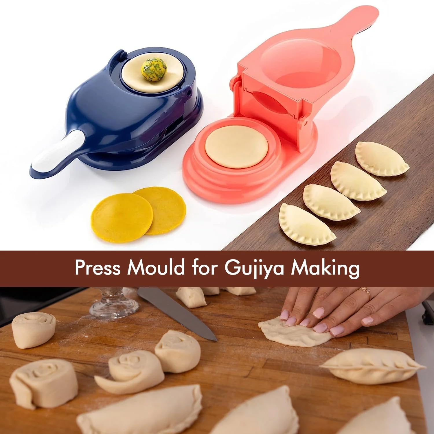 2-in-1 Dumpling Maker, Ghughra & Momos Mould Machine with Skin Press, Kitchen Tool for Gujiya and Puri Gardino