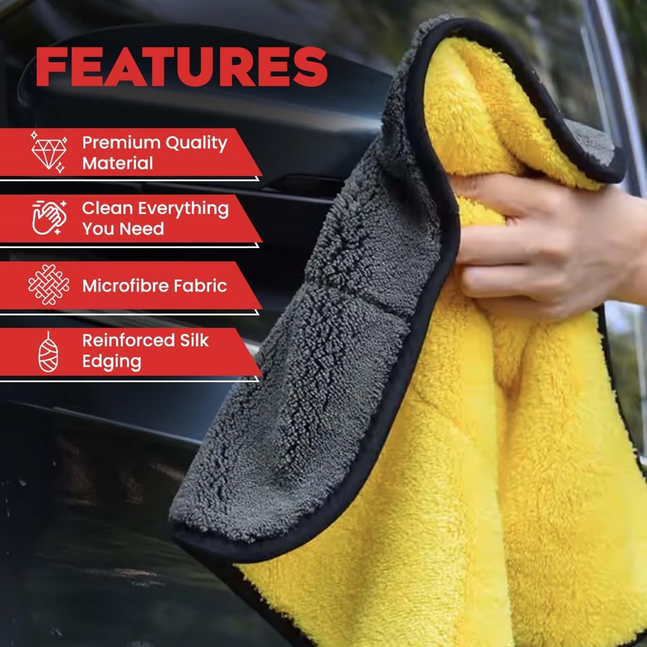 Microfiber Double-Layered Cleaning Cloth 40x40 cm – Extra Thick for Car, Bike, Auto Interiors & Exteriors Gardino