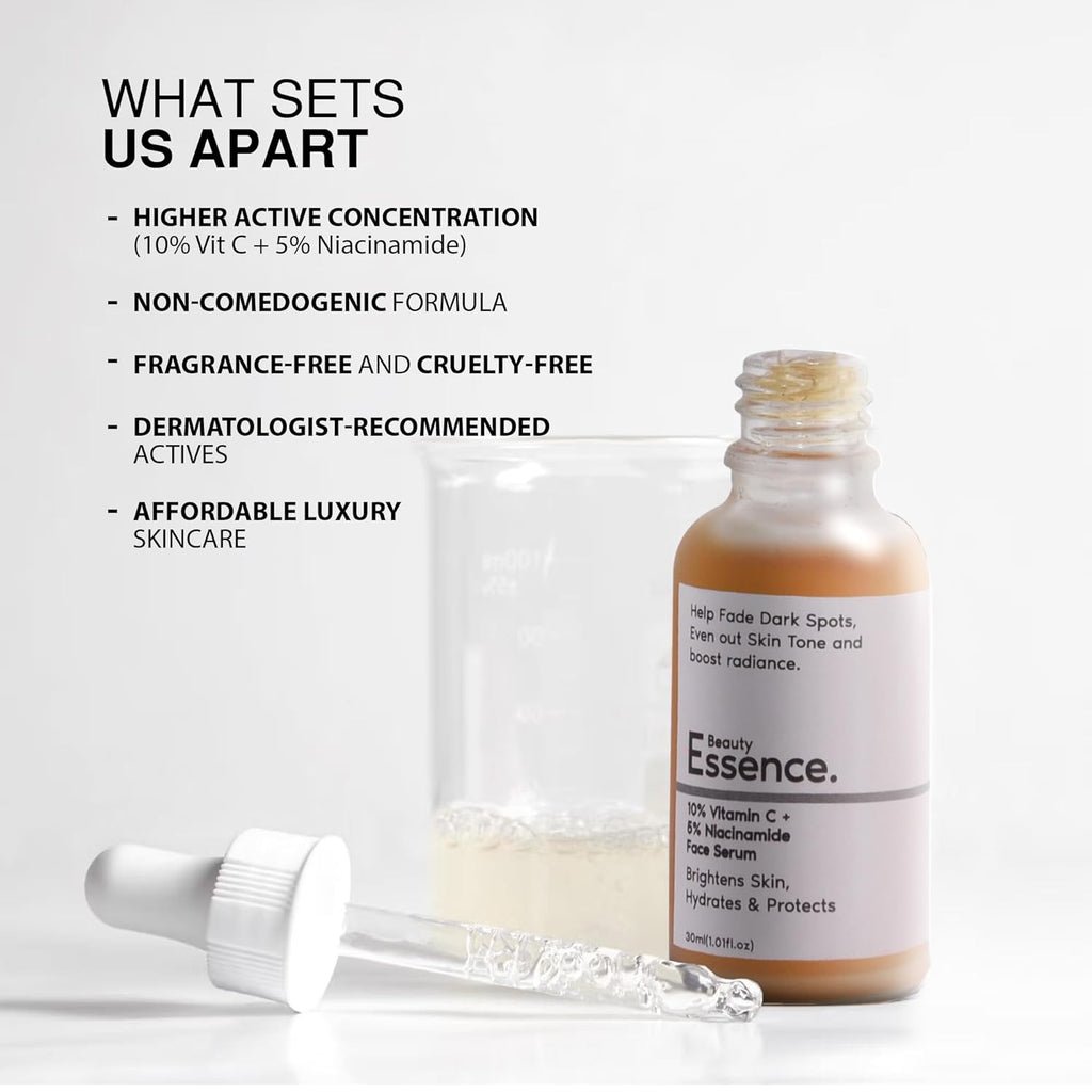 10% Vitamin C Face Serum By Beauty Essence | With 5% Niacinamide | All Skin Types | For Men & Women | Helps in Skin Brightening & Pigmentation Removal | 30ml