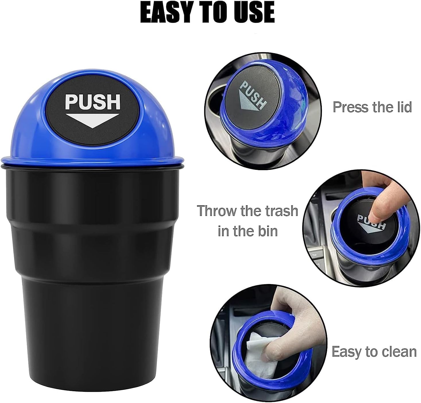 Portable Mini Car Dustbin/Trash Bin – Compact Car Garbage Can for Cup Holder, Travel & Storage (Black) Gardino