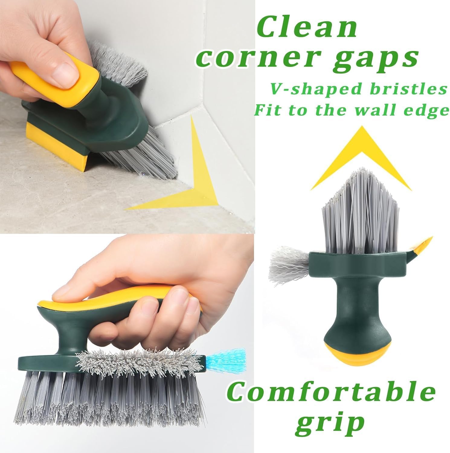 Grout Cleaner Brush 4-in-1 with Squeegee – Multifunctional V-Shape Gap Scrub Brush for Crevice, Corner, Window, Sink, Kitchen, and Bathroom Cleaning Gardino
