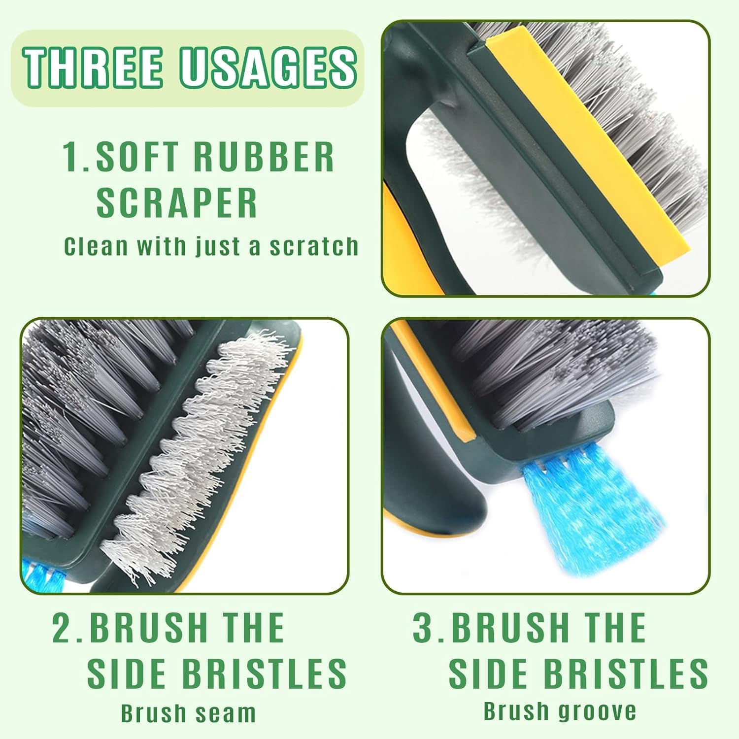 Grout Cleaner Brush 4-in-1 with Squeegee – Multifunctional V-Shape Gap Scrub Brush for Crevice, Corner, Window, Sink, Kitchen, and Bathroom Cleaning Gardino
