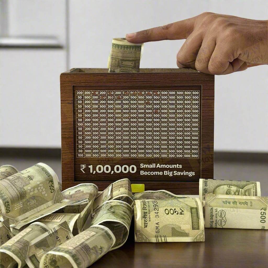 Wooden Piggy Bank | Carved Money Box for Kids & Adults | Savings Coin Box - Gardino