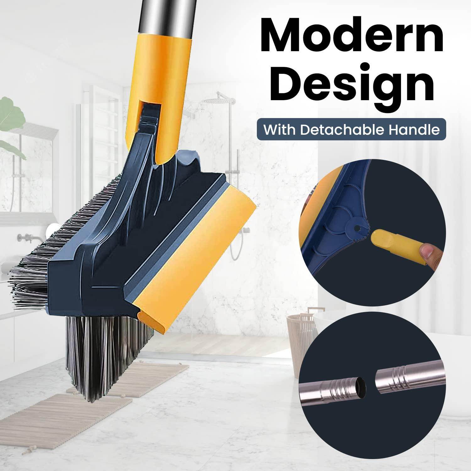 2-in-1 Bathroom Cleaning Brush with Floor Scrubber & Wiper 120 Rotating Head Long Handle Perfect for Cleaning Hard Floors - Gardino