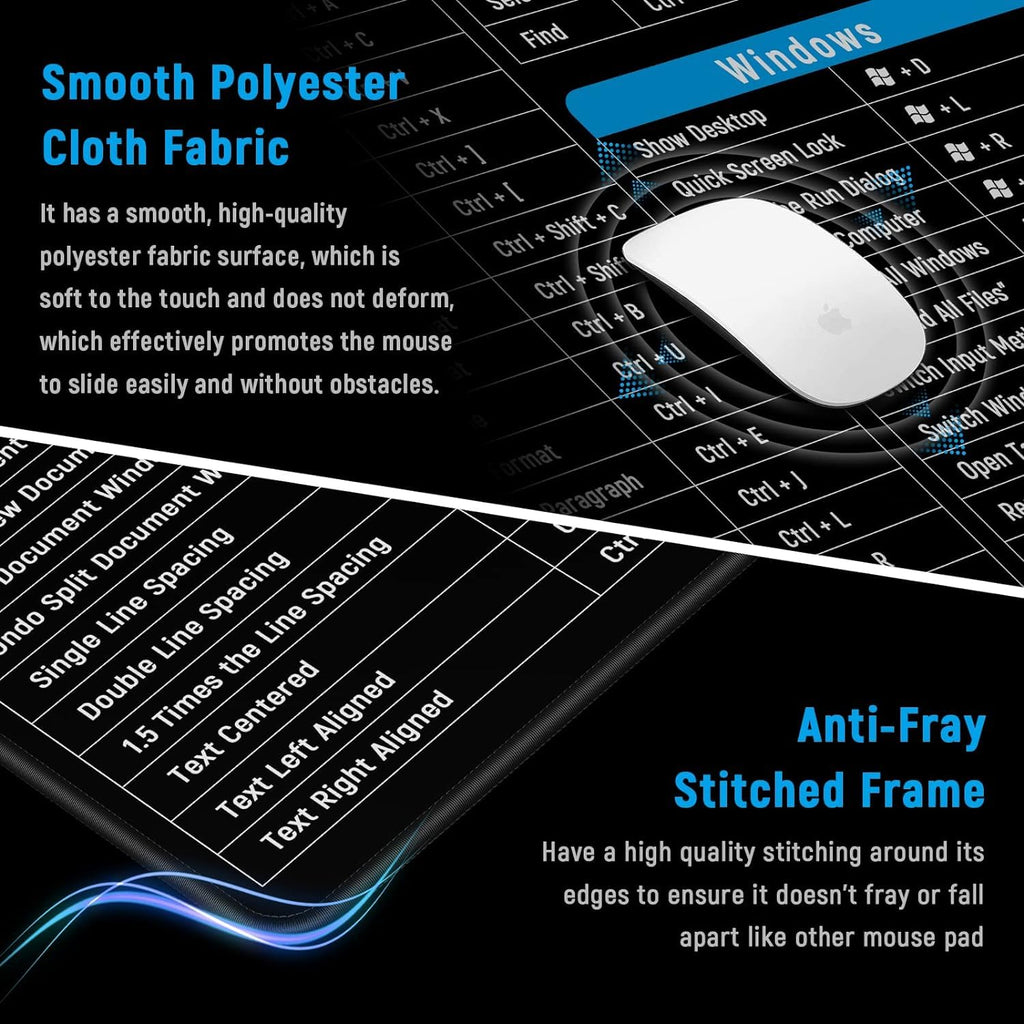 Anti-Slip Keyboard Pad | Office & Excel Shortcuts Cheat Sheet Mouse Pad | Large Extended Desk Mat with Smooth Cloth Surface & Rubber Base for Gaming, Office, and Work Gardino