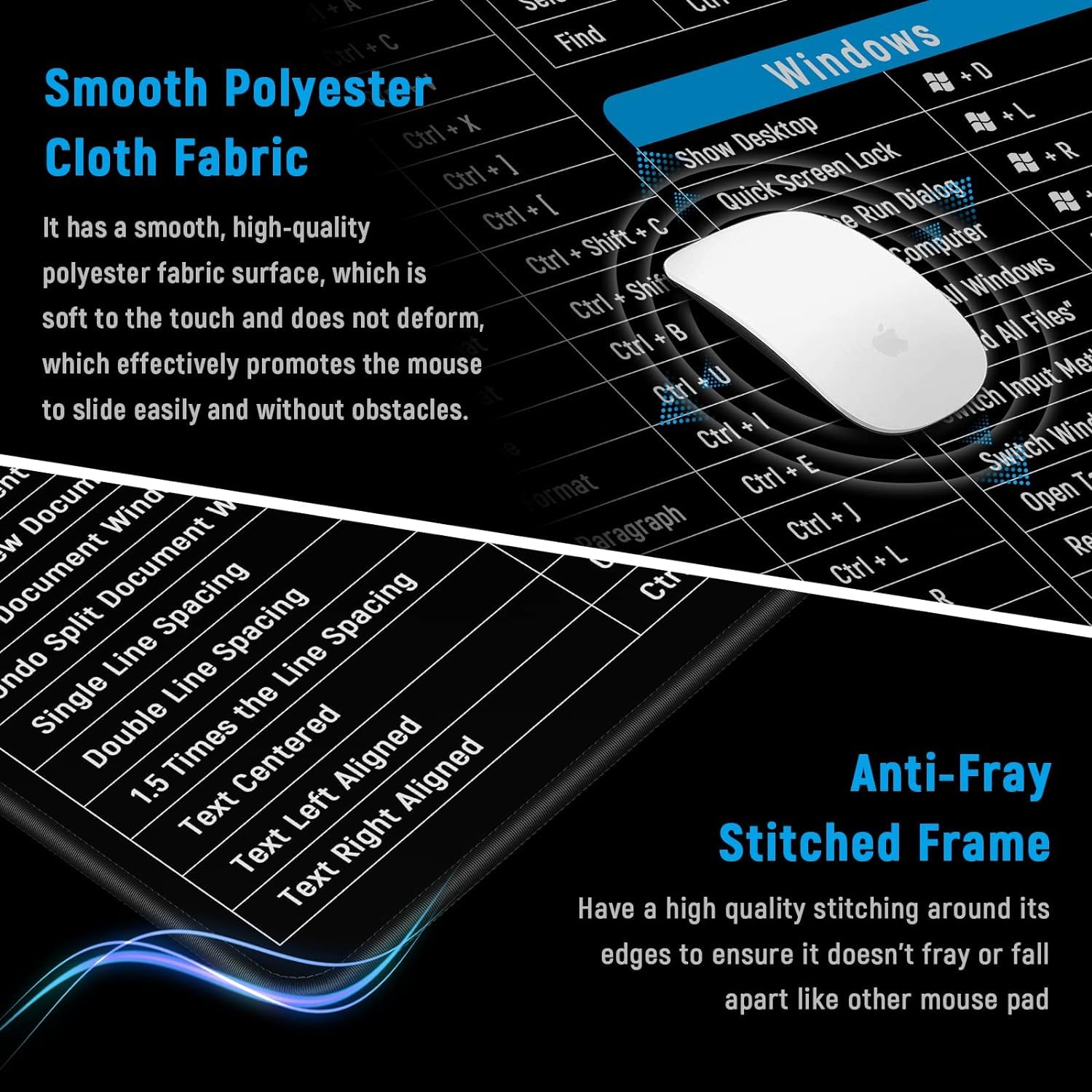Anti-Slip Keyboard Pad | Office & Excel Shortcuts Cheat Sheet Mouse Pad | Large Extended Desk Mat with Smooth Cloth Surface & Rubber Base for Gaming, Office, and Work Gardino