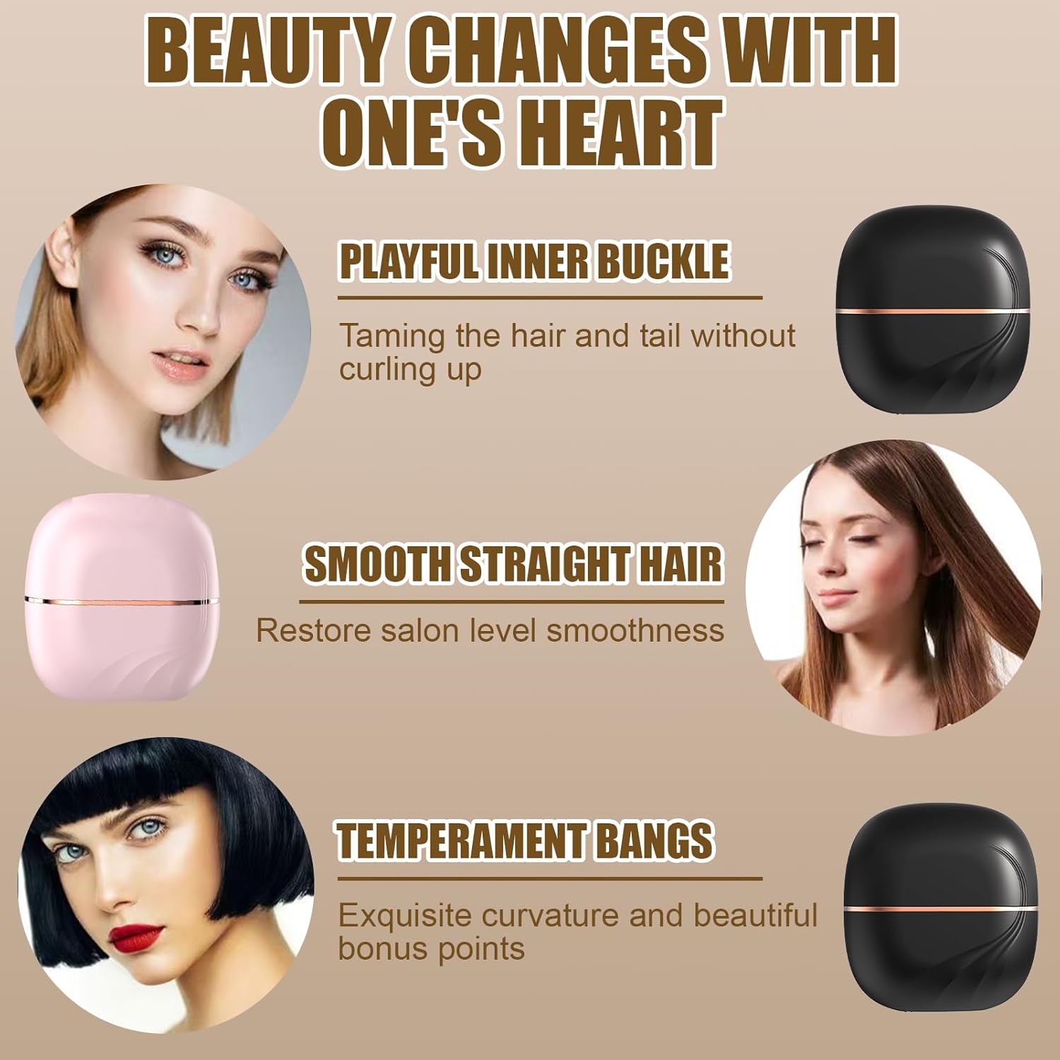 Mini Wireless Hair Straightener Brush | Rechargeable Portable Straightening Brush for Hair & Beard | 3 Heat Levels | 10-Second Fast Heating