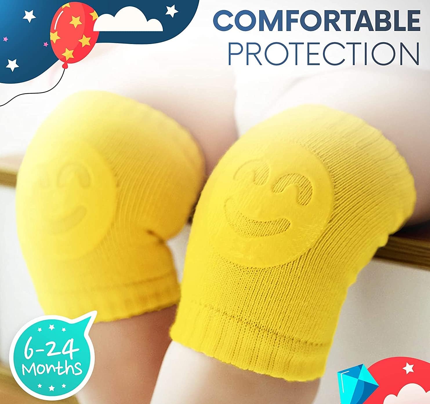 Baby Smiley Knee Pads for Crawling – Anti-Slip Elastic Cotton Knee & Elbow Safety Protectors (Random Color) Gardino