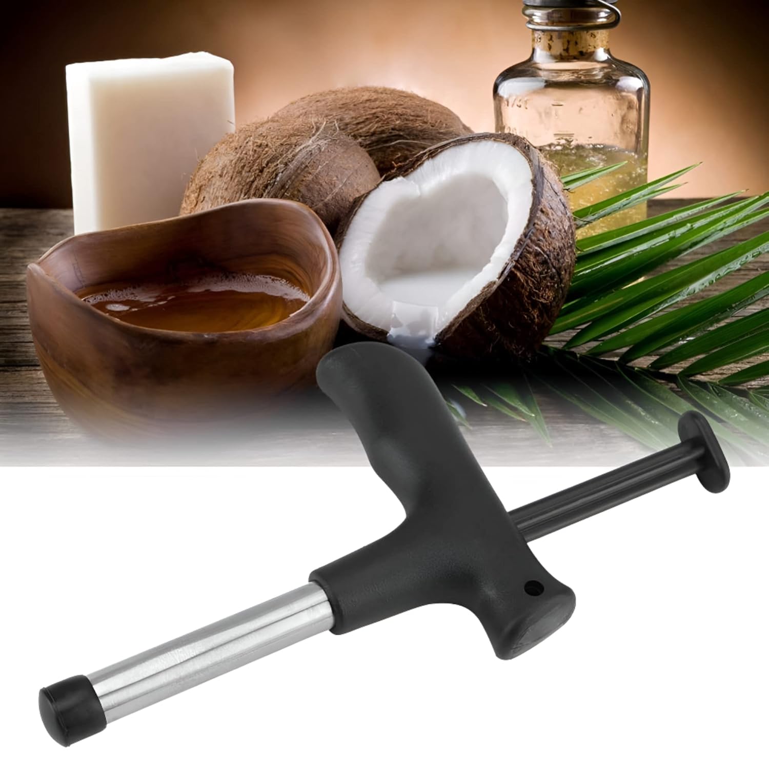 Coconut Opener - Stainless Steel Coconut Drill Cutter | Easy Coconut Cracking Tool for Fresh Coconut Water with Cleaning Stick (1PC) Gardino