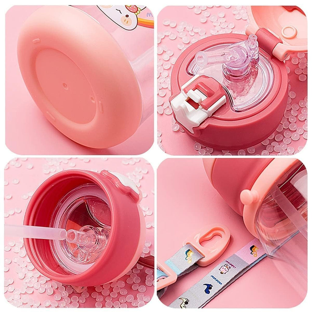 Multi-Cartoon Design Water Bottle with Straw & Strap | BPA-Free, Non-Toxic, Anti-Leak Bottle for Kids | Perfect for School & Home Gardino