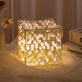 GARDINO Infinity Mirror Tulip Cube LED Lamp - 20 LED Flower Lights, Dual-Purpose Tabletop & Mirror Decor Gardino
