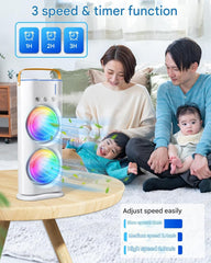 Double-Ended Spray cooler – USB Rechargeable, 3-Speed Oscillating Fan with Remote, LED Light & Ice Cooling 4000mAh Gardino