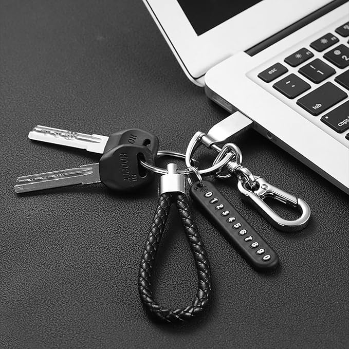 Anti-Lost Car Keychains With Phone Number Tag Metal Keychain Double Pendant Keyring For Car, Bike, Office Home, Black Gardino
