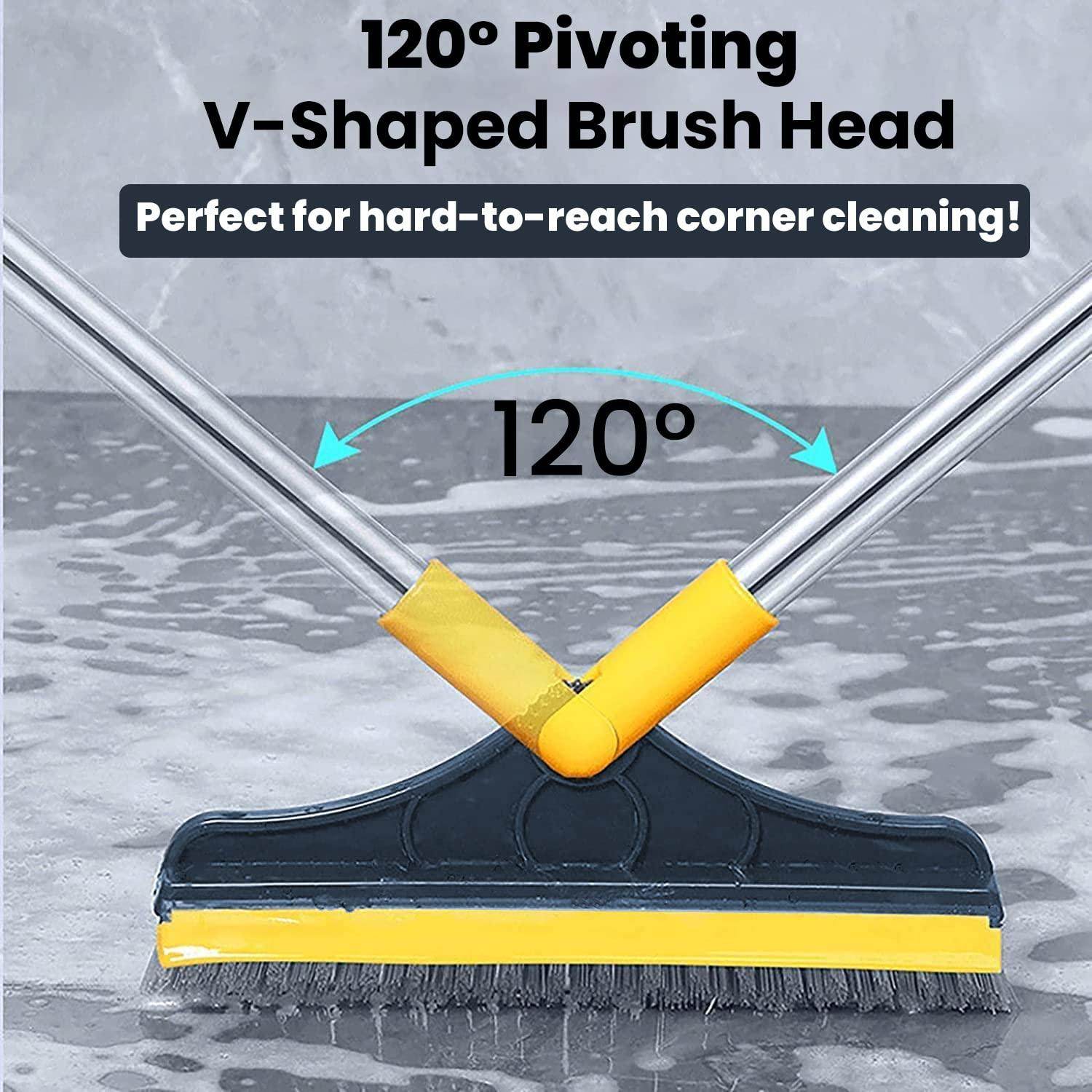 2-in-1 Bathroom Cleaning Brush with Floor Scrubber & Wiper 120 Rotating Head Long Handle Perfect for Cleaning Hard Floors - Gardino