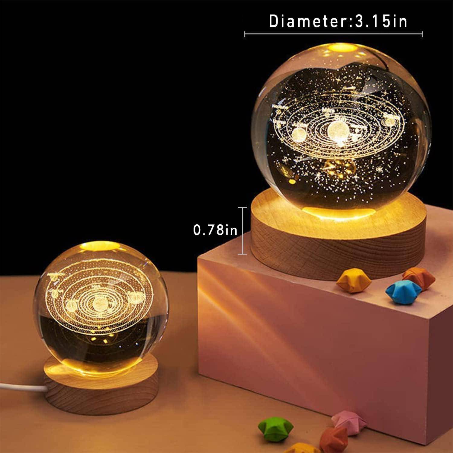 GARDINO 3D Planet Crystal Ball Night Lamp,Solar System Crystal Ball Night Light, USB Table Colorful LED Wooden Crystal Ball for Home Decoration Birthday Gift for Teens Boys and Girls(Planet) Gardino