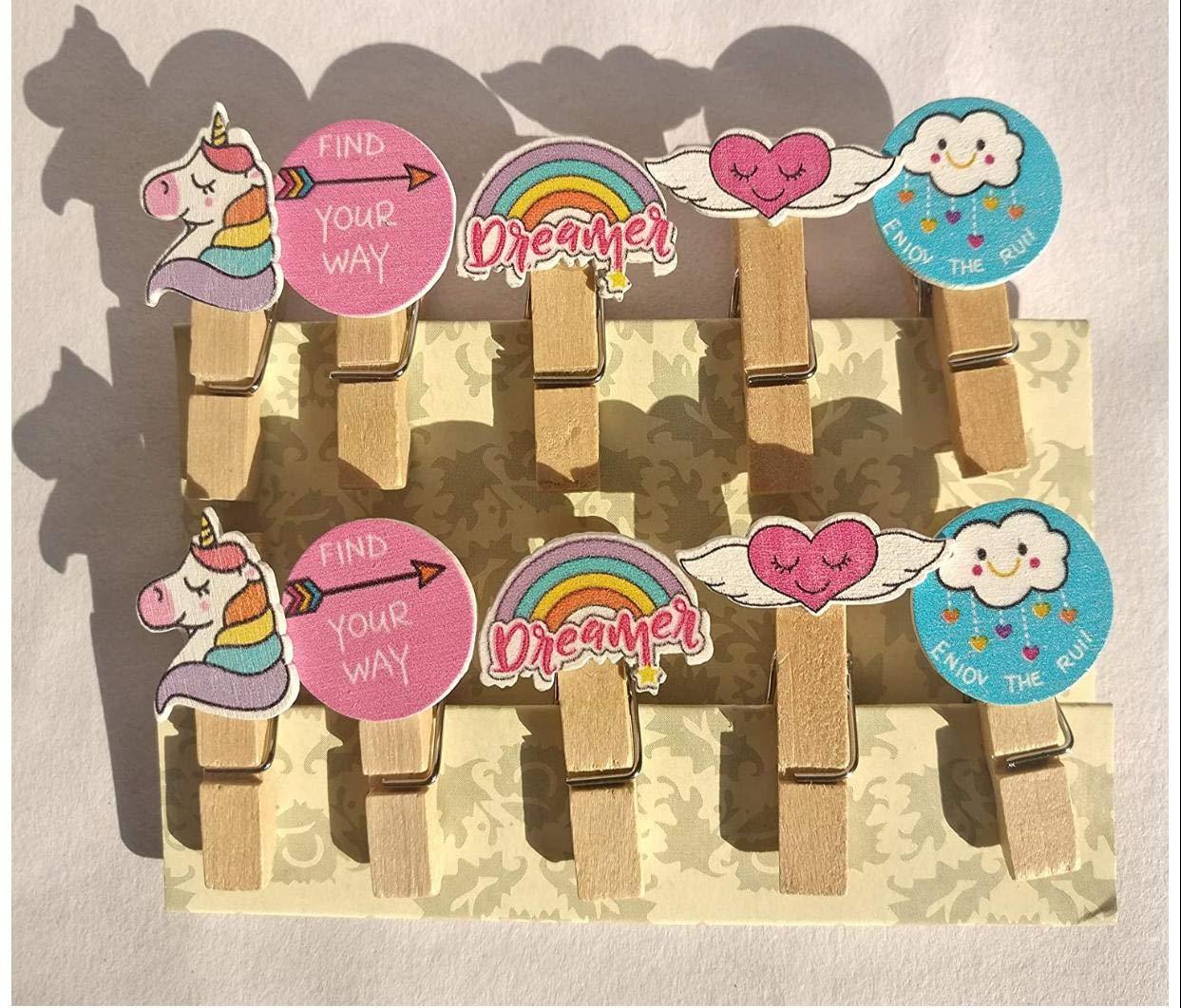 Wooden Paper Clips Set – Dreamer, Owl, Flamingo, Cactus & Elephant Designs with String (Set of 10) Gardino