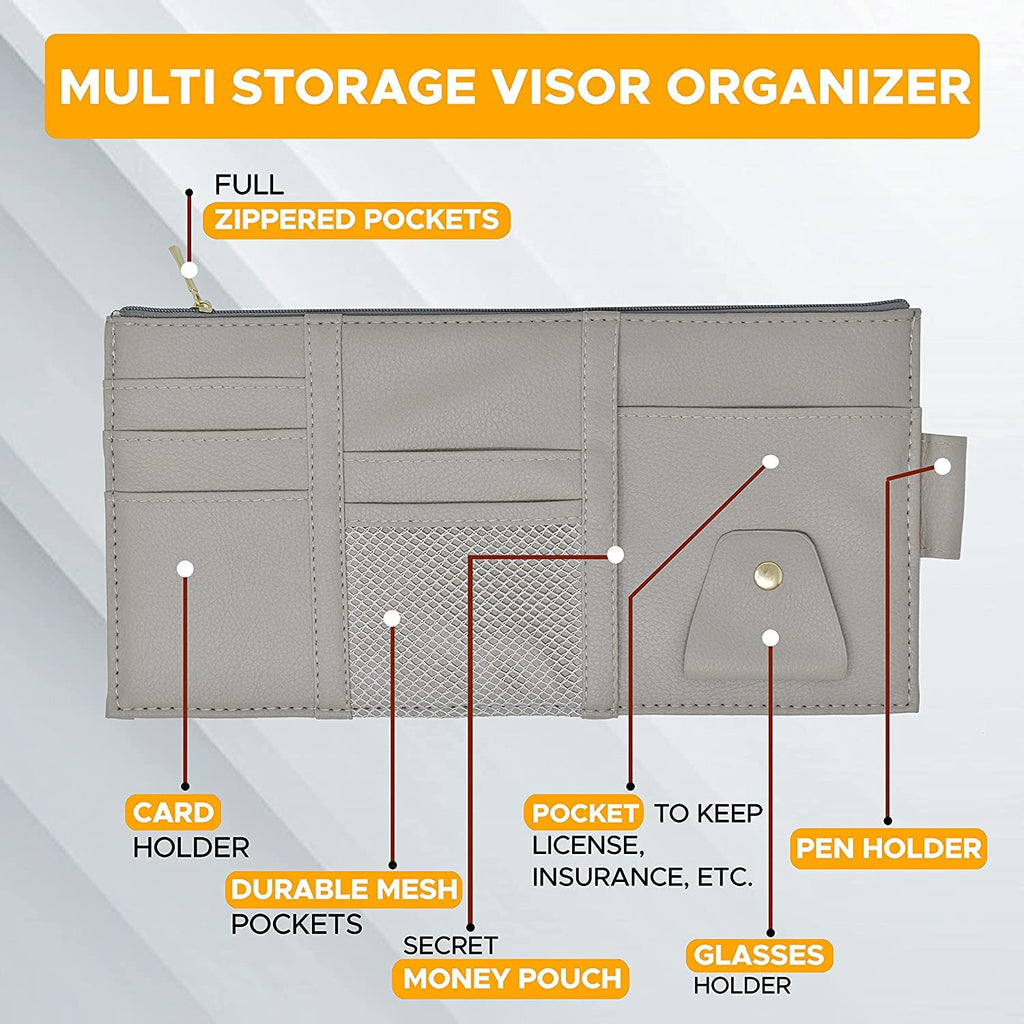 Multi-Function Car Space Sun Visor Organizer Hanging Phone Storage Pouch Holde (Grey) Gardino