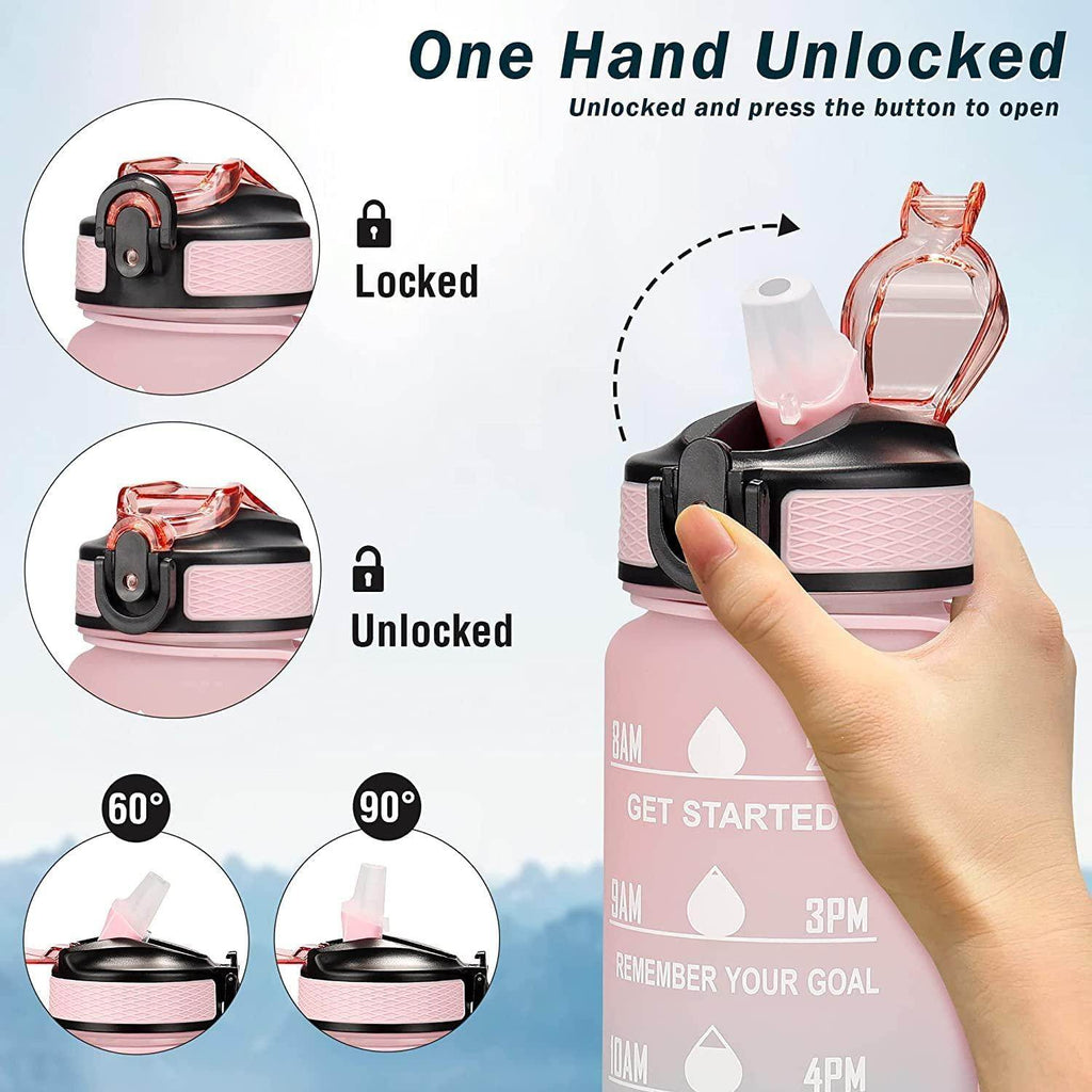 Motivational Water Bottle 1 litre Sipper Bottle For Adults With Time Measurement BPA Free Non-Toxic Water bottle for office,Water bottle for gym (Pink) - Gardino