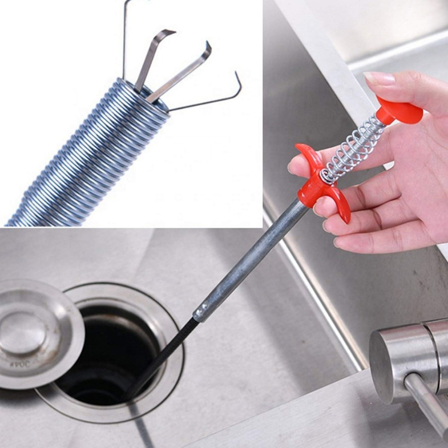 Stainless Steel Hair Catching Claw Drain Cleaner Tool, 5ft Spring Wire Dredge Stick for Kitchen and Bathroom Gardino
