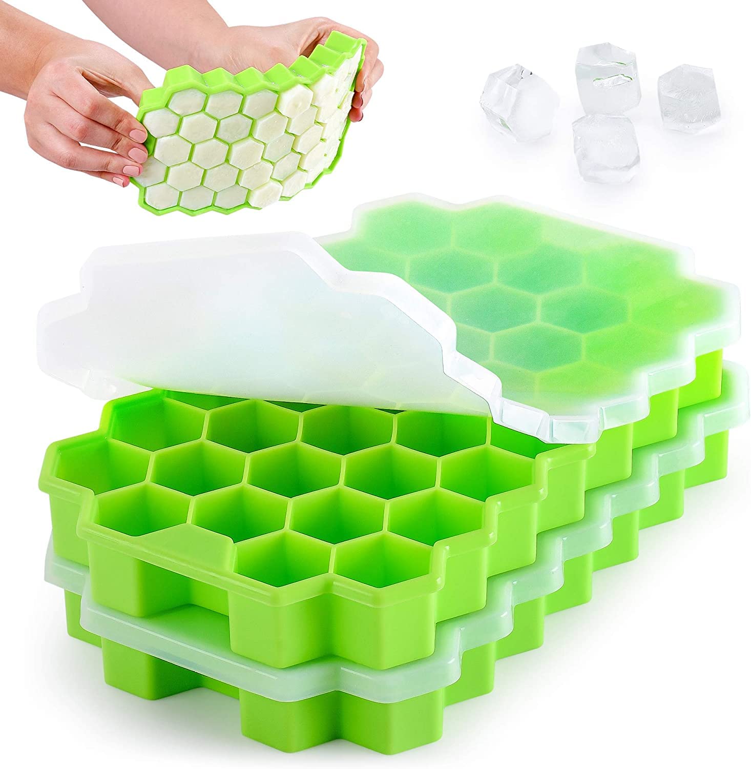 Silicone Honeycomb Ice Cube Tray, 37 Cavity Reusable Mould for Freezer and Baking Gardino