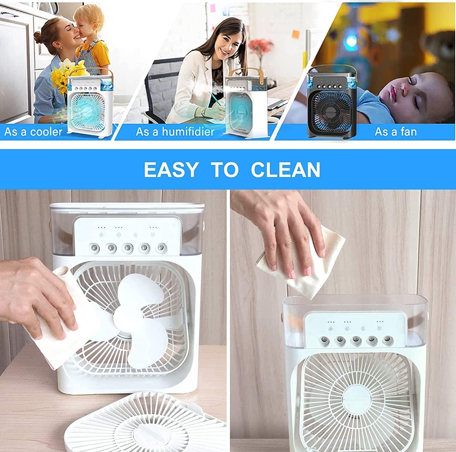 Portable Mini Air Conditioner – Quiet & USB Powered Personal Cooler with 3 Smart Speeds, 360° Adjustable Airflow & Timer for Home, Office & More Gardino