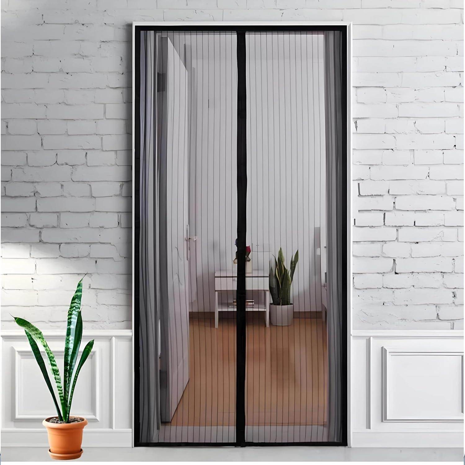 Gardino Polyester Magnetic Mosquito Net for Door | Mosquito Curtain for All Door Types & Sizes | Auto-Closing Insect Screen to Keep Mosquito Out (Black, 195 x 90 Cms) - Gardino