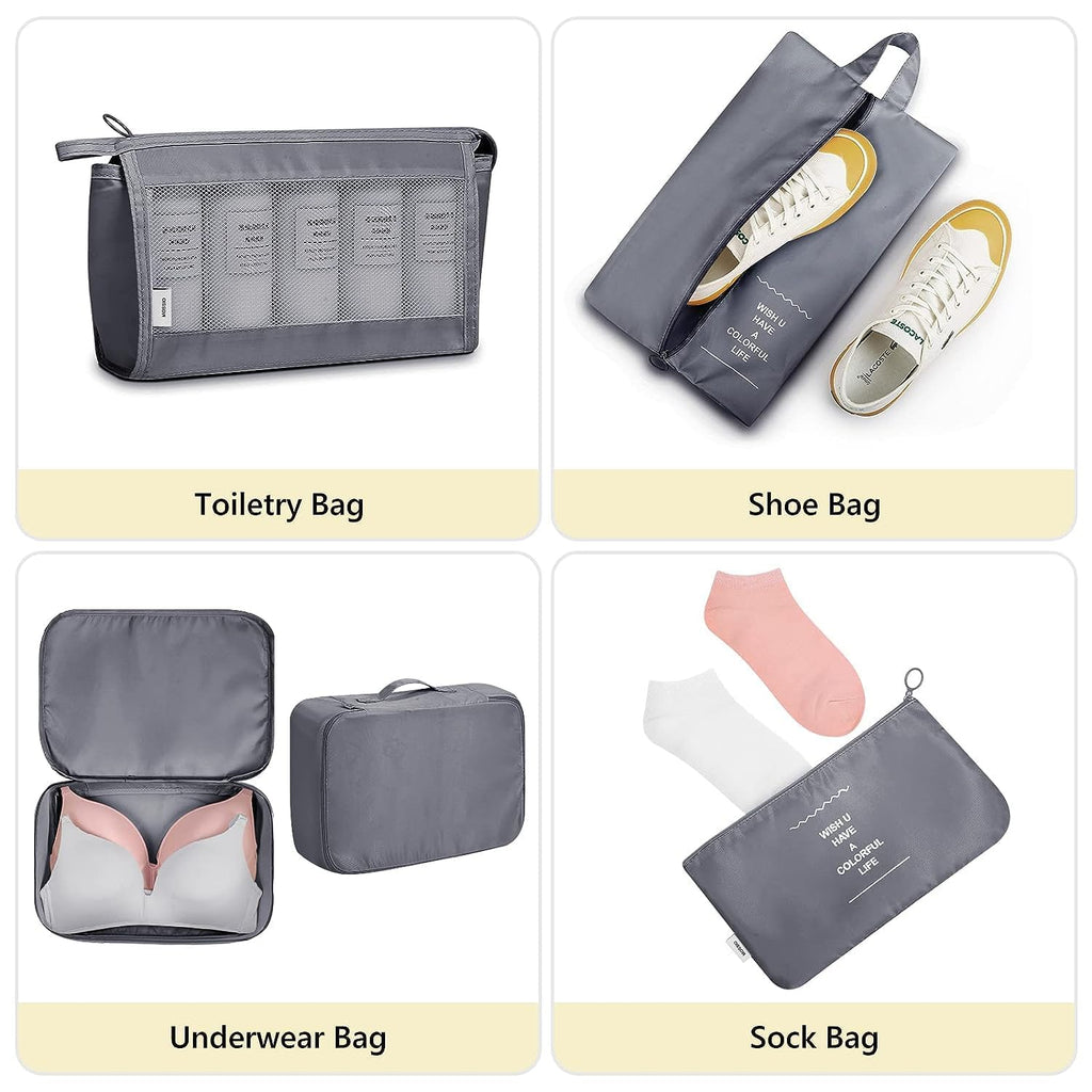 7 Pcs Travel Organizer Pouch Set | Packing Cubes for Clothes, Shoes, Toiletries, and Cosmetics | Space-Saving Travel Bags for Organized Packing Gardino