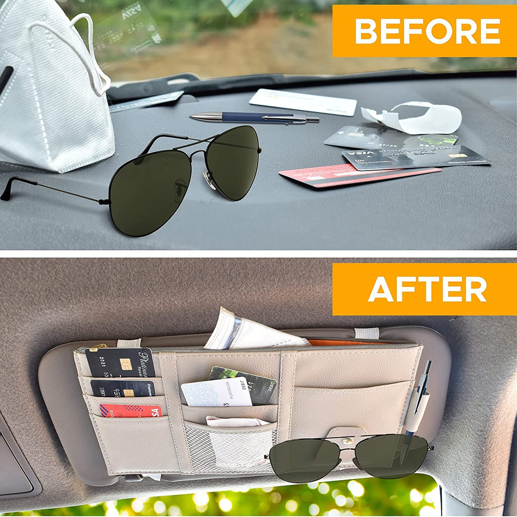 Multi-Function Car Space Sun Visor Organizer Hanging Phone Storage Pouch Holde (Grey) Gardino