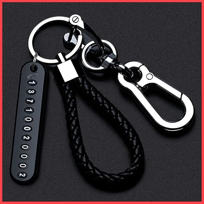 Anti-Lost Car Keychains With Phone Number Tag Metal Keychain Double Pendant Keyring For Car, Bike, Office Home, Black Gardino