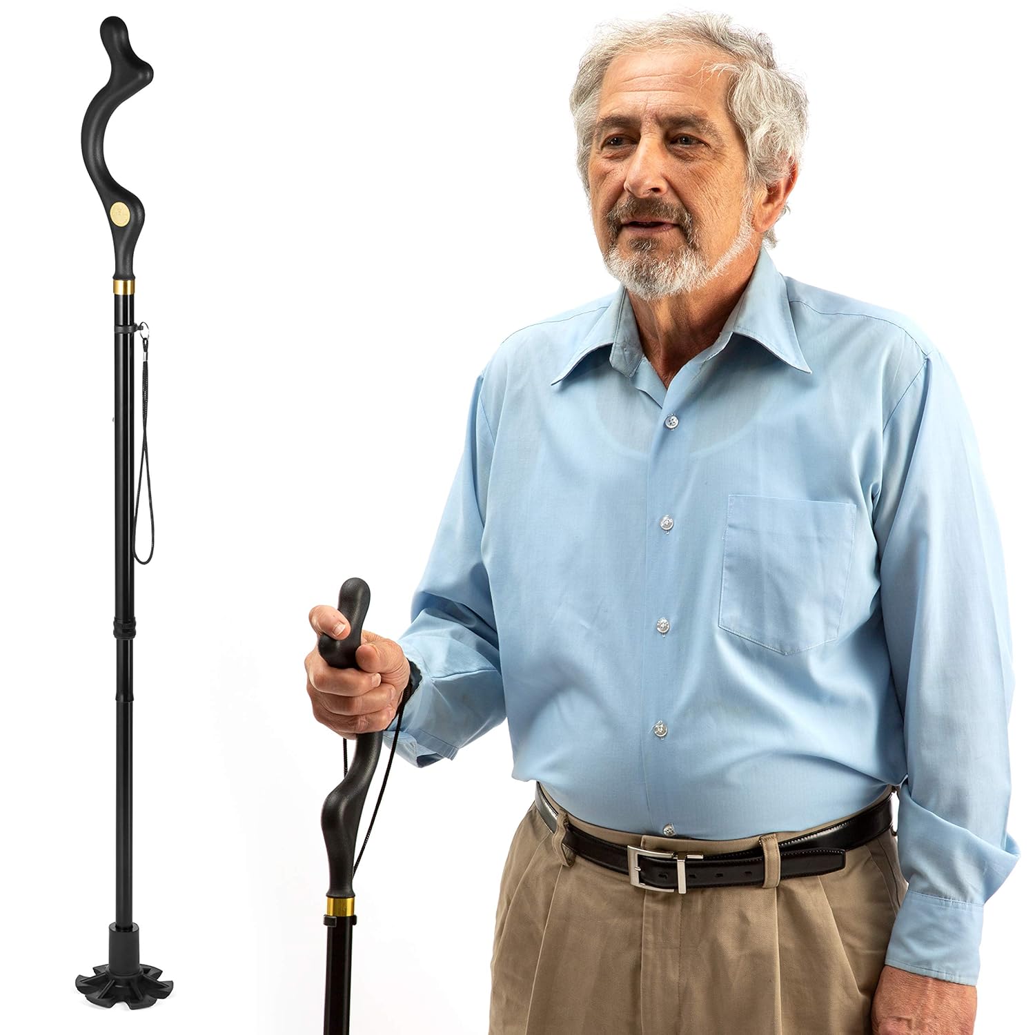 Walking Cane for Men & Women | Self-Standing Folding Cane with 10 Adjustable Heights | Portable, Lightweight, and Comfortable Balancing Walking Stick Gardino