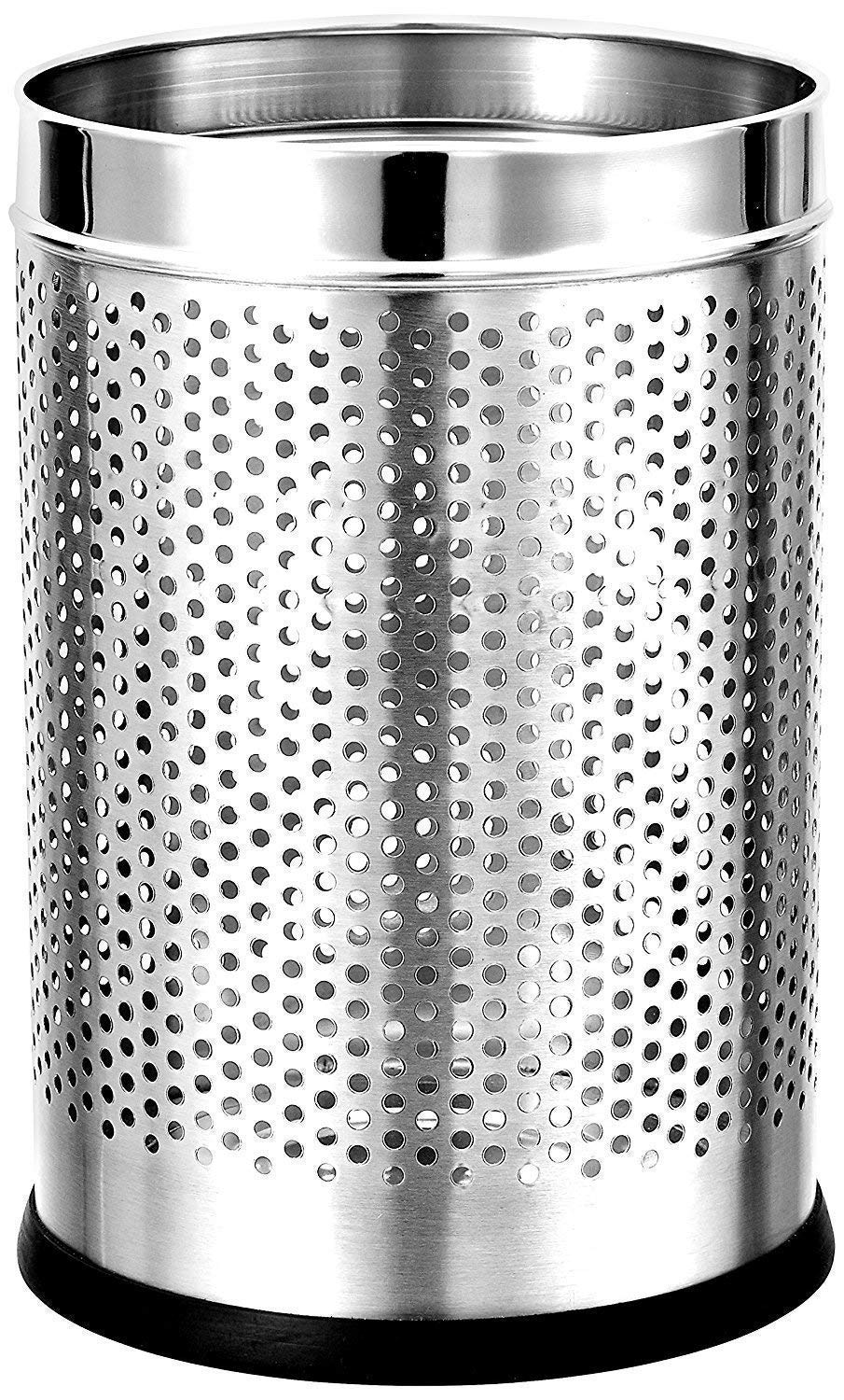 Stainless Steel 202 Perforated Design Open Top Dustbin - 25L | 10Inch (H) x 7 Inch (W)  Silver Trash Can with Anti-skid Base | For Bathroom, Bedroom, Kitchen & Toilet or Commercial Use Gardino