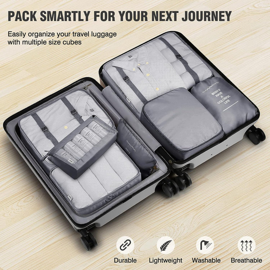 7 Pcs Travel Organizer Pouch Set | Packing Cubes for Clothes, Shoes, Toiletries, and Cosmetics | Space-Saving Travel Bags for Organized Packing Gardino