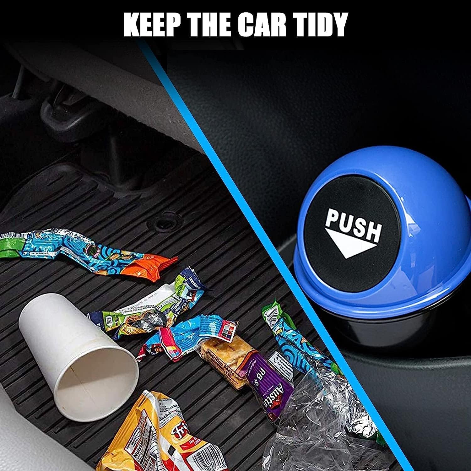 Portable Mini Car Dustbin/Trash Bin – Compact Car Garbage Can for Cup Holder, Travel & Storage (Black) Gardino