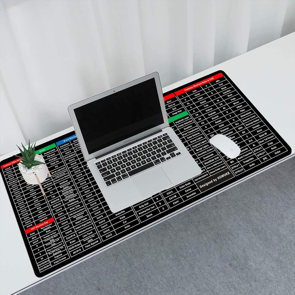 Anti-Slip Keyboard Pad | Office & Excel Shortcuts Cheat Sheet Mouse Pad | Large Extended Desk Mat with Smooth Cloth Surface & Rubber Base for Gaming, Office, and Work Gardino