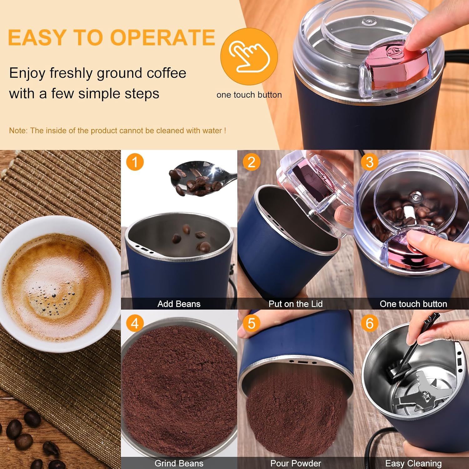 Gardino Electric Coffee Grinder | 200W Stainless Steel Blades | Multifunctional & Portable Grinder for Coffee Beans, Spices & Nuts Gardino