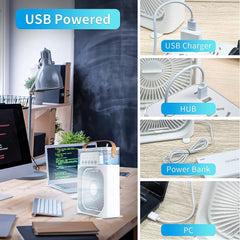Portable Mini Air Conditioner – Quiet & USB Powered Personal Cooler with 3 Smart Speeds, 360° Adjustable Airflow & Timer for Home, Office & More Gardino