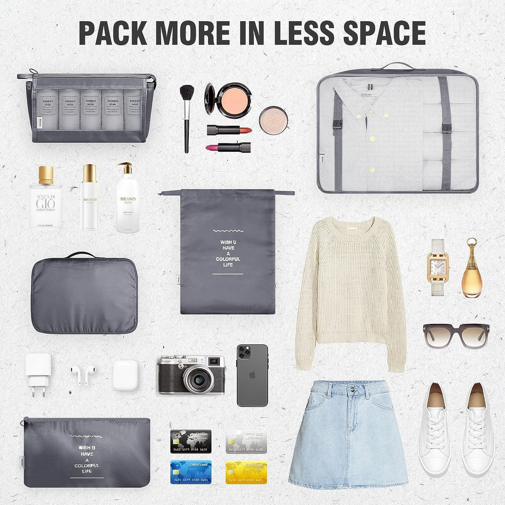 7 Pcs Travel Organizer Pouch Set | Packing Cubes for Clothes, Shoes, Toiletries, and Cosmetics | Space-Saving Travel Bags for Organized Packing Gardino