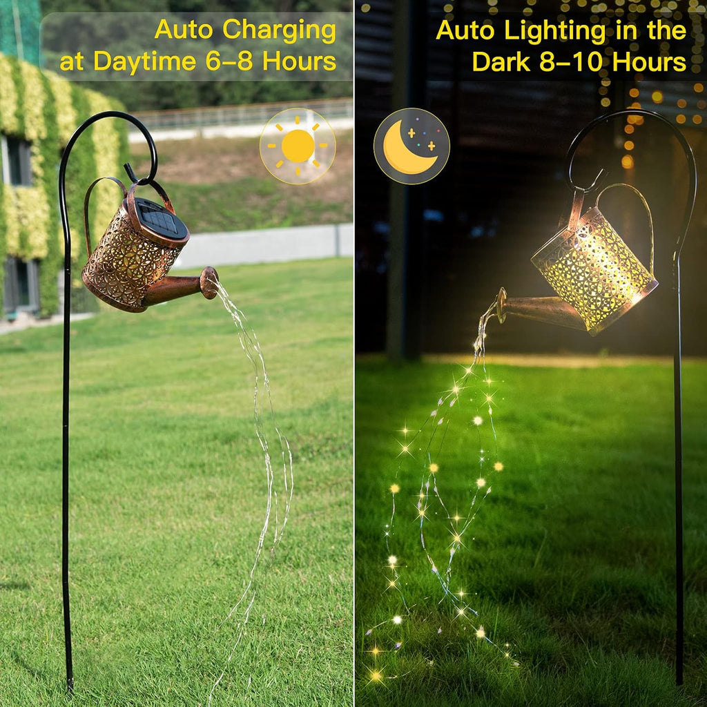 Solar Lights Outdoor Decorative, Solar Lantern Outdoor Hanging Waterproof Hollowed-Out Design, Decorative Retro Metal Solar Light with Hook Gardino